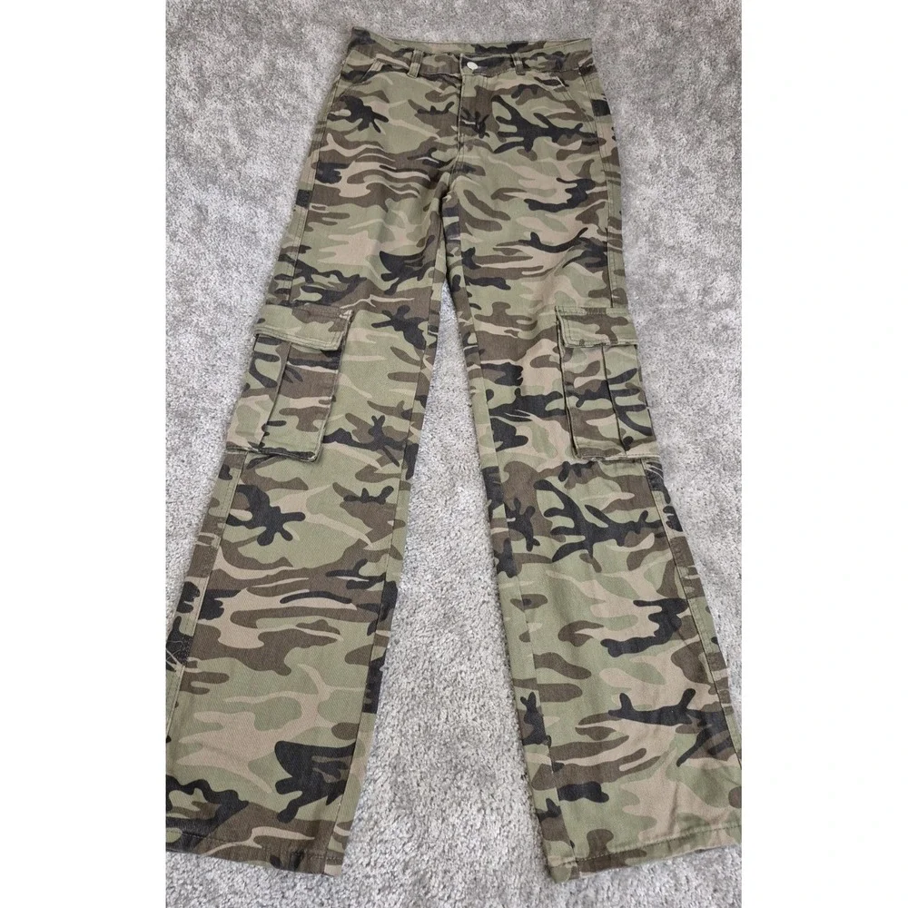 Shein Cargo Jeans‎ Womens 4 Size Small Camo Utility Pocket Baggy